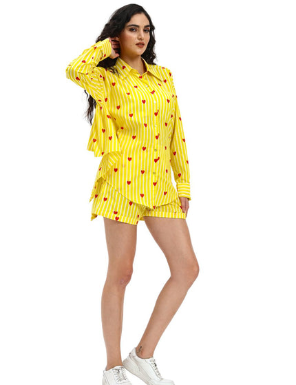 Yellow Stripe Heart Shirt with Short Pant Set