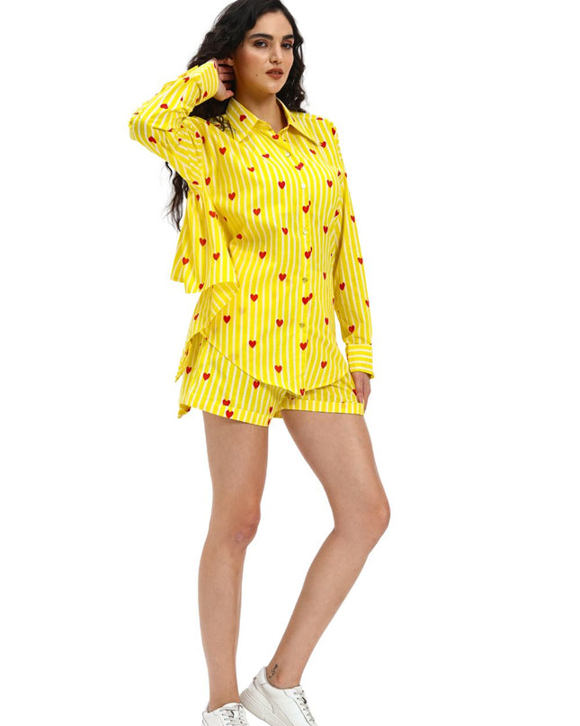Yellow Stripe Heart Shirt with Short Pant Set