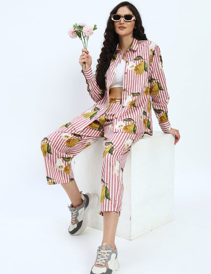 Pear on Puce Pink Stripe Shirt Pant Set