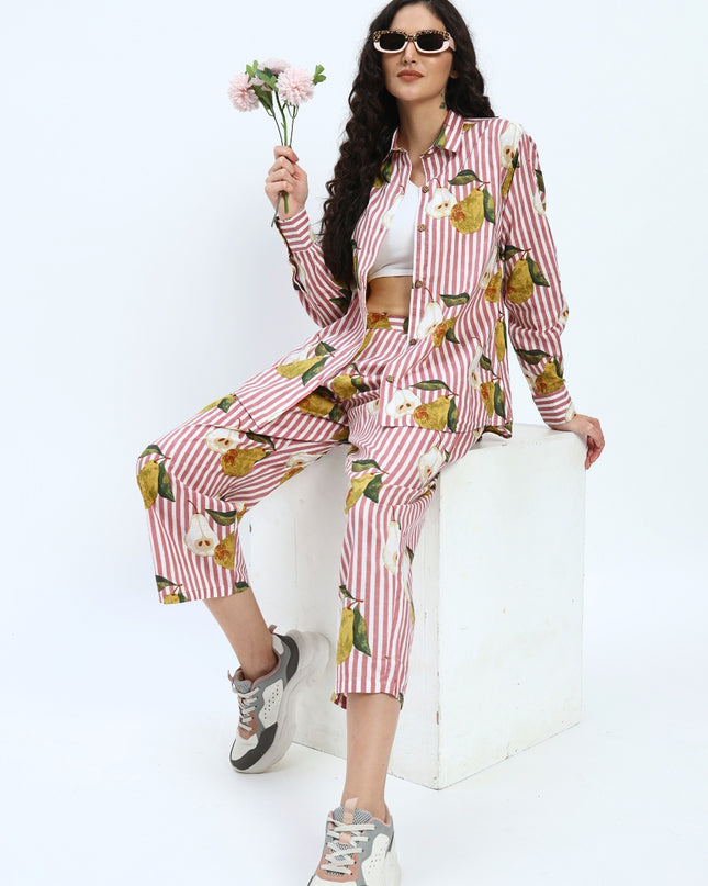 Pear on Puce Pink Stripe Shirt Pant Set