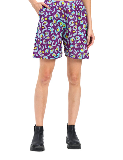 Purple Print Shirt Hot Pant Set