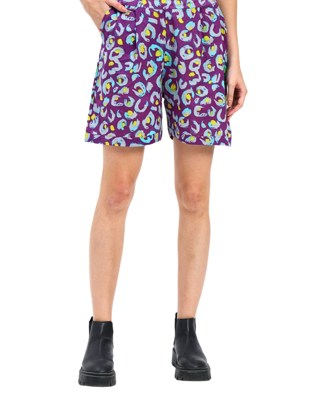 Purple Print Shirt Hot Pant Set