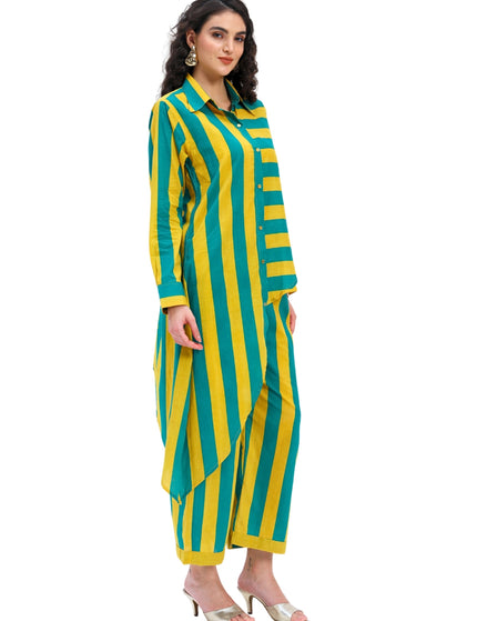 Green Yellow Stripes two piece Coord Set