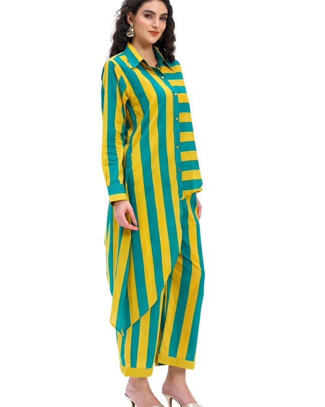 Green Yellow Stripes two piece Coord Set