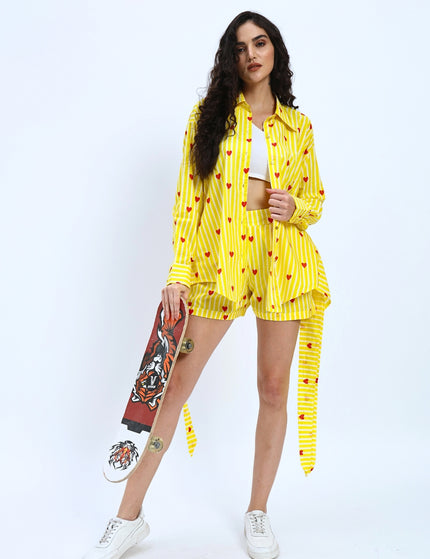 Yellow Stripe Heart Shirt with Short Pant Set