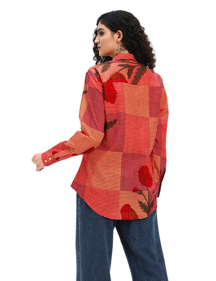 Red Floral Checks Shirt