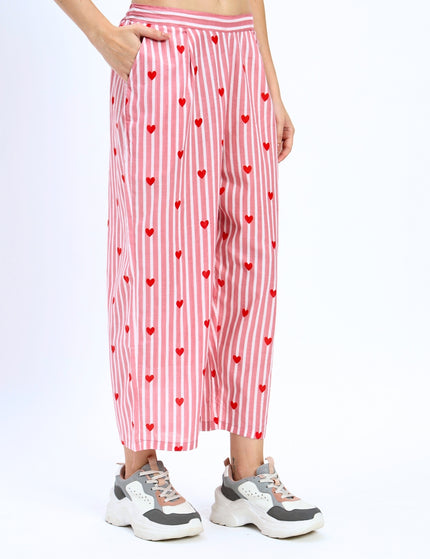 Pink White Stripe Heart Print Shirt Pant Set