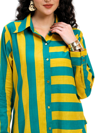 Green Yellow Stripes two piece Coord Set