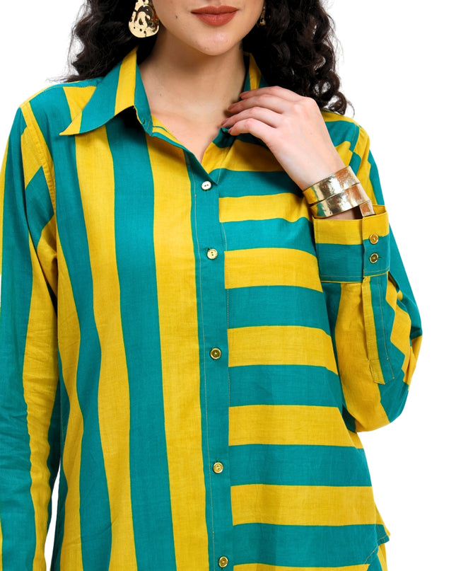 Green Yellow Stripes two piece Coord Set