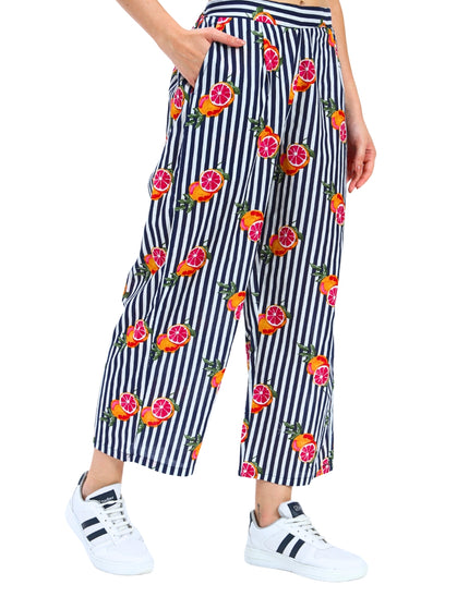 Dark Blue White Stripe Fruty Orange Coord Set