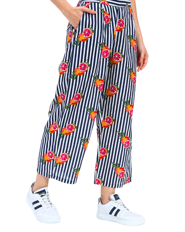 Dark Blue White Stripe Fruty Orange Coord Set