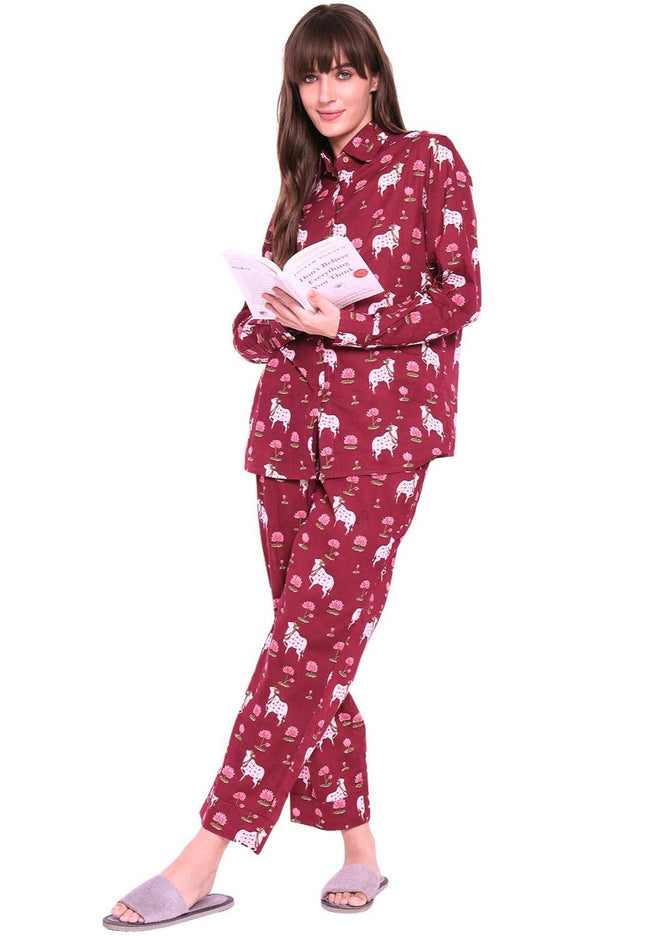 Maroon Cow 100% Cotton Co-Ord Set
