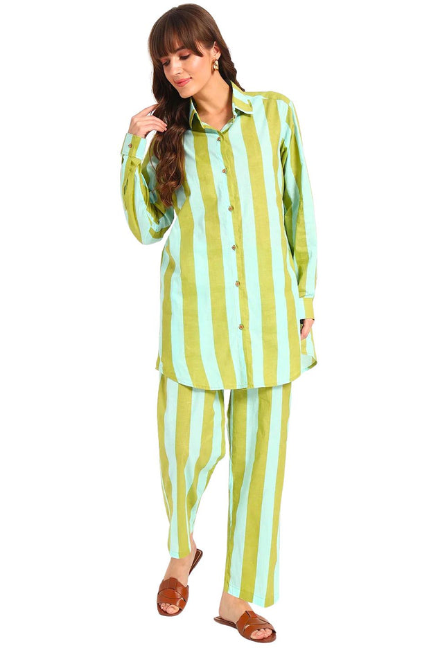 Light Green & Olive Cotton Co-Ord Set