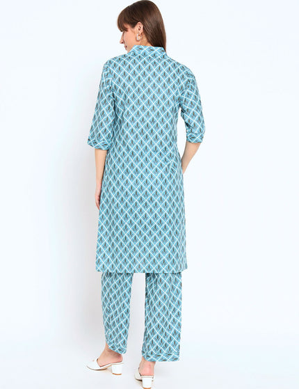 Blue Cotton Kurti Plazo Set