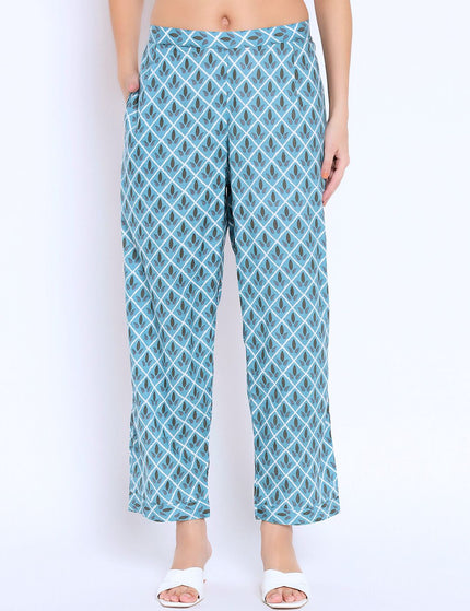 Blue Cotton Kurti Plazo Set