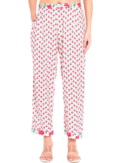 White Floral Printed Kurti Plazo set