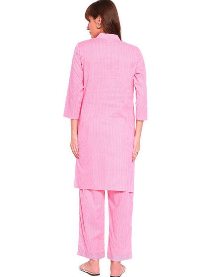 Baby Pink Cotton Kurti Plazo Set