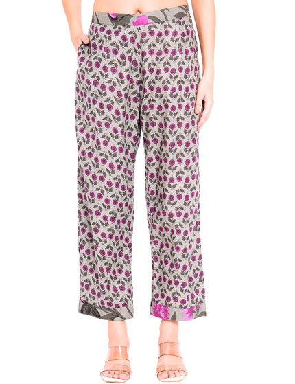 Grey, Purple Floral Cotton Kurta Plazo Set