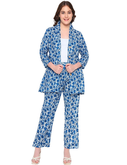 Blue Printed Formal wear Set.