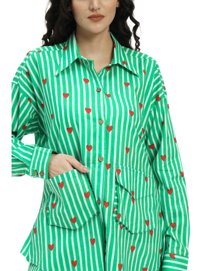 Green White Stripe Heart Print Coord Set