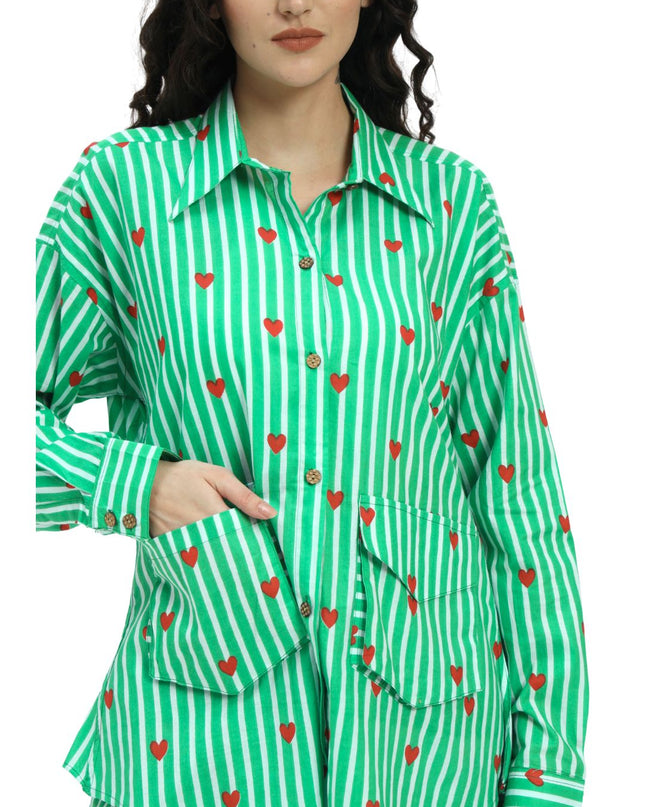 Green White Stripe Heart Print Coord Set