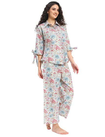 White Floral Shirt Trouser Coord Set
