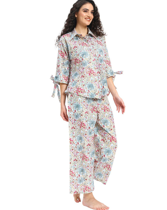 White Floral Shirt Trouser Coord Set