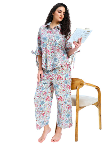 White Floral Shirt Trouser Coord Set