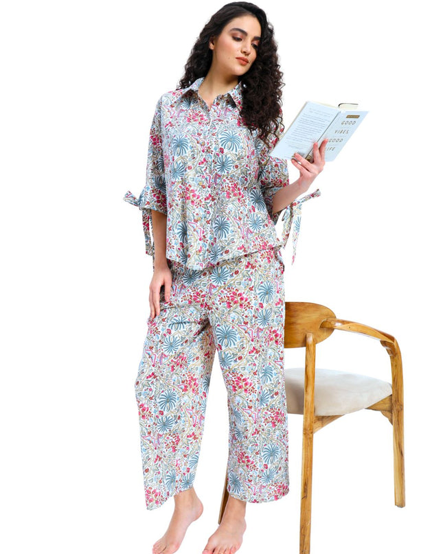 White Floral Shirt Trouser Coord Set
