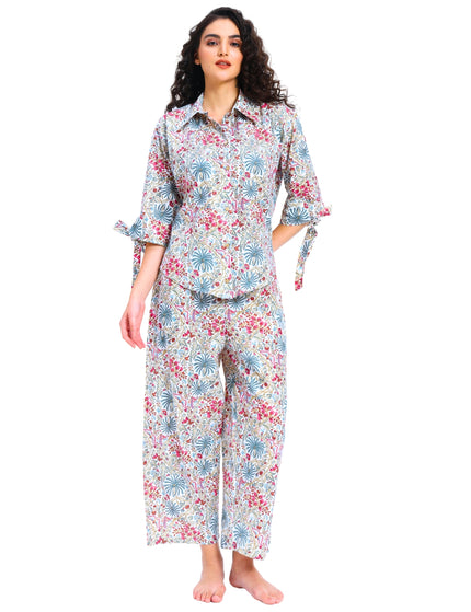 White Floral Shirt Trouser Coord Set