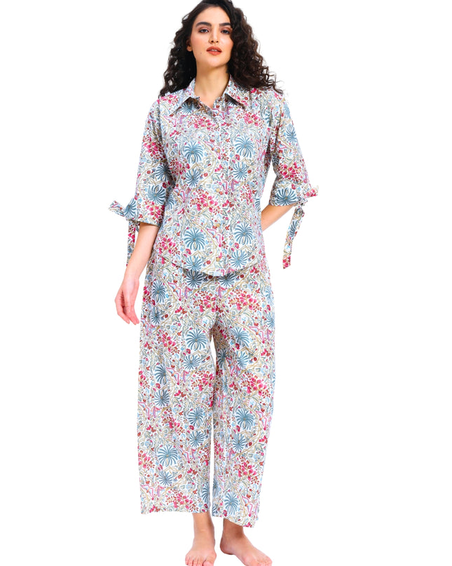 White Floral Shirt Trouser Coord Set