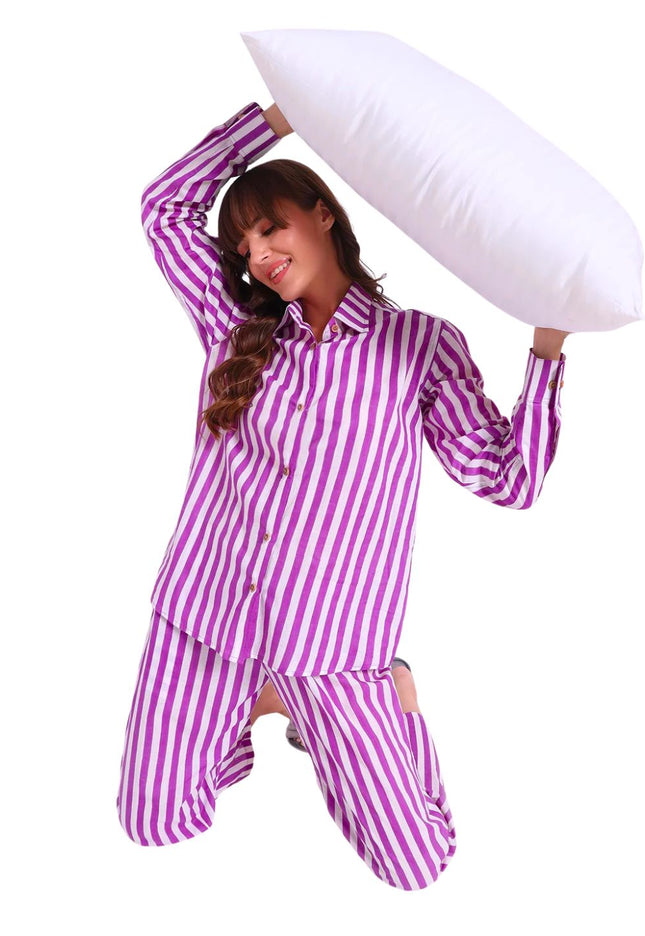 Purple & White Cotton Co-Ord Set