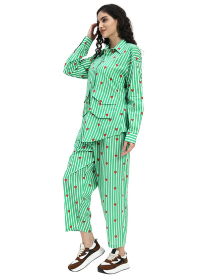 Green White Stripe Heart Print Coord Set