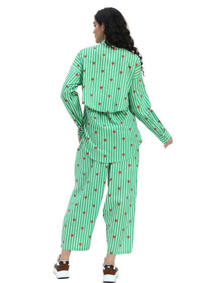 Green White Stripe Heart Print Coord Set