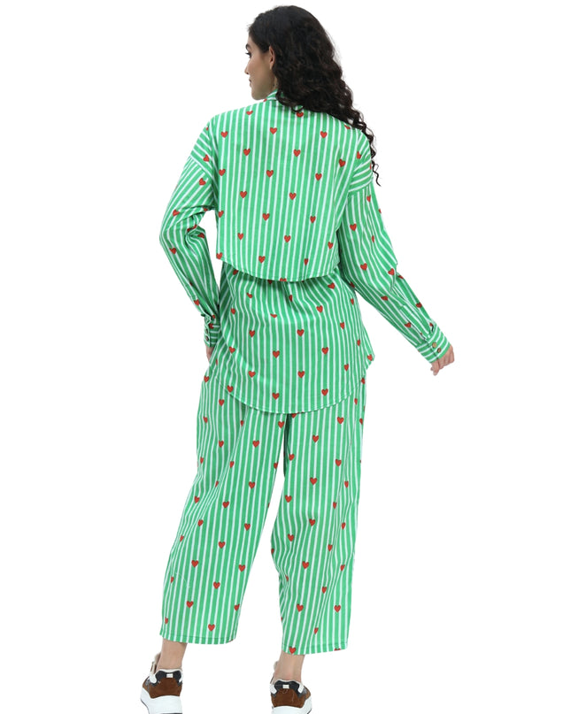 Green White Stripe Heart Print Coord Set