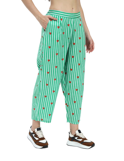 Green White Stripe Heart Print Coord Set