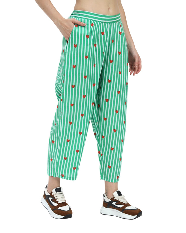 Green White Stripe Heart Print Coord Set