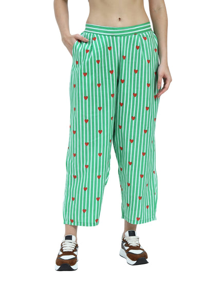 Green White Stripe Heart Print Coord Set