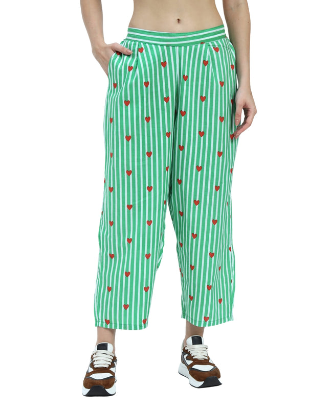Green White Stripe Heart Print Coord Set
