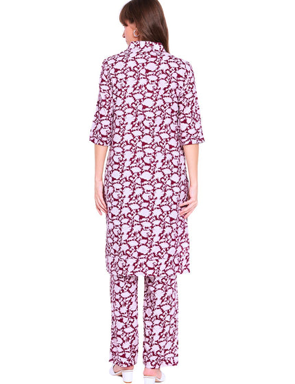 Maroon Floral Cotton Kurti Plazo Set