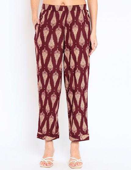 Maroon Cream Printed Kurti Plazo Set