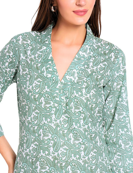Light Green White Pasley Print Kurti Plazo Set