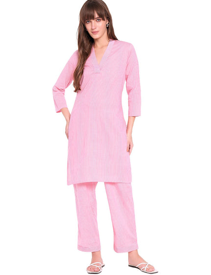 Baby Pink Cotton Kurti Plazo Set