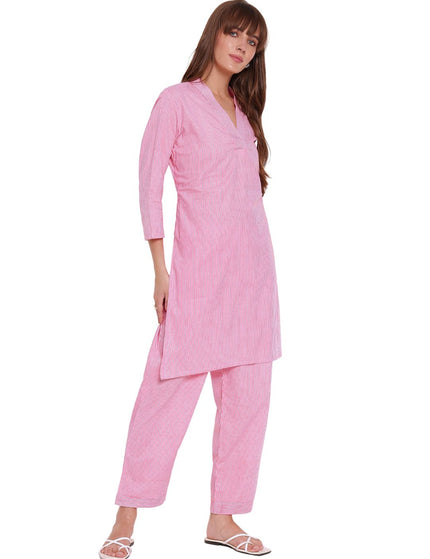 Baby Pink Cotton Kurti Plazo Set