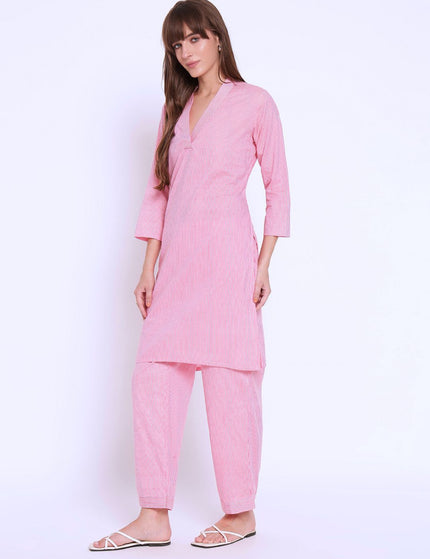 Baby Pink Cotton Kurti Plazo Set