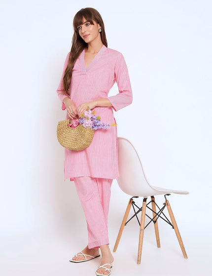 Baby Pink Cotton Kurti Plazo Set