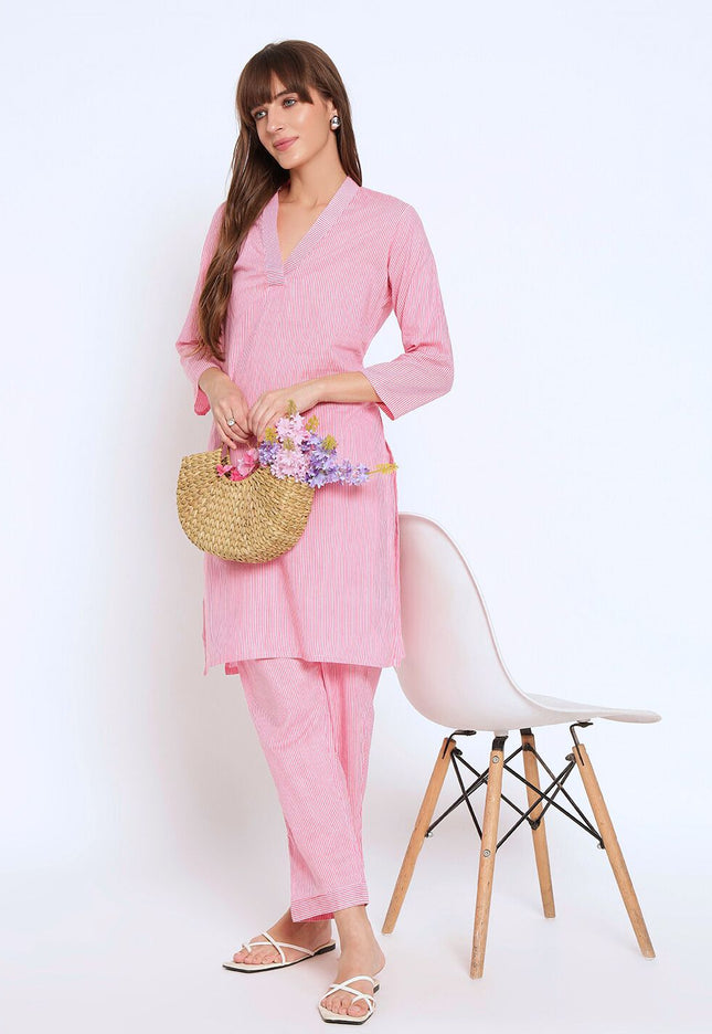 Baby Pink Cotton Kurti Plazo Set