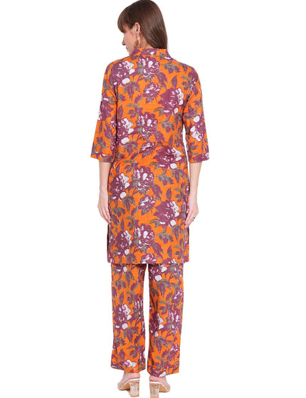 Orange, Purple Kurti Plazo Set
