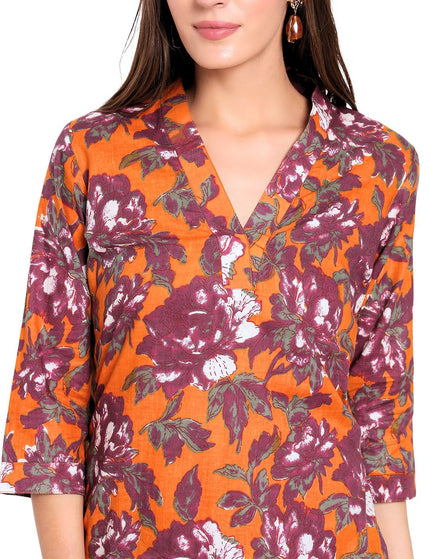 Orange, Purple Kurti Plazo Set