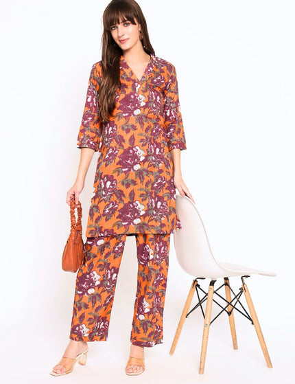 Orange, Purple Kurti Plazo Set